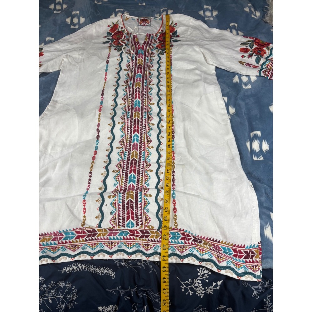 Johnny Was White Embroidered Linen Tunic Dress XXL Long Sleeve Boho Pockets - Picture 9 of 14